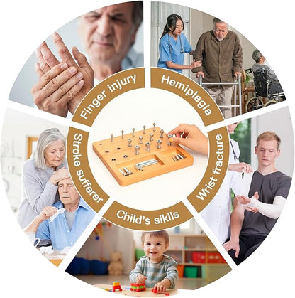 Wooden Pegboard for Finger Dexterity, Finger Strength Trainer for Hand Grip Strengthener Targeted Strength, Relief & Recovery– for Men, Women, and Seniors