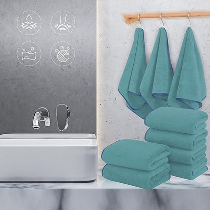 TENSTARS Silk Hemming Hand Towels for Bathroom - Quick Drying - Ultra Soft Microfiber Absorbent Towel for Bath Fitness, Gym, Shower, Hotel, and Spa - 16x28 Inch | Set of 6, Teal