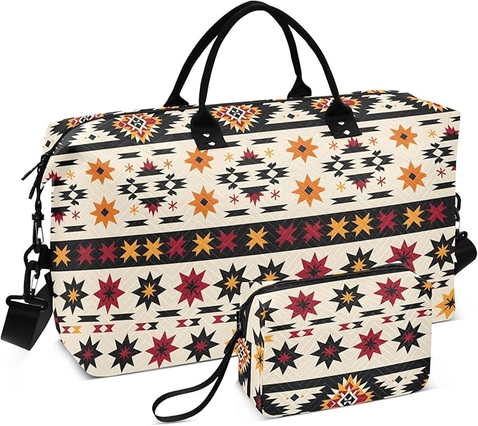 Weekender Bags Travel Duffel Gym Bag Indian Aztc Western Carry on Overnight Tote Bag with Toiletry Bag for Airplane Travel Trip Gym Yoga