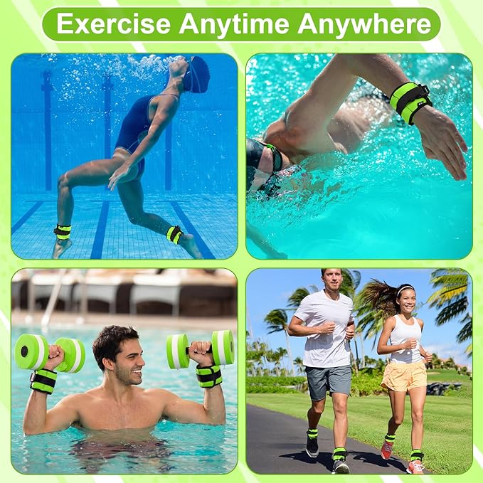 Water Aerobics Set, 4 Piece Pool Exercise Kit (2 Aqua Dumbbells + 2 Ankle/wrist Weights), EVA Foam, Low-impact Workout