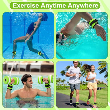 Water Aerobics Set, 4 Piece Pool Exercise Kit (2 Aqua Dumbbells + 2 Ankle/wrist Weights), EVA Foam, Low-impact Workout