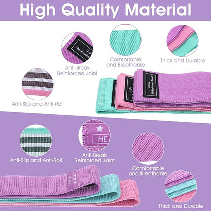 6PCS Fabric Resistance Bands for Legs, 3 Strength Level Elastic Stretching Assist Band with Portable Bag, Non-Slip Workout Bands for Squats Yoga Therapy, Women Cloth Band for Working Out