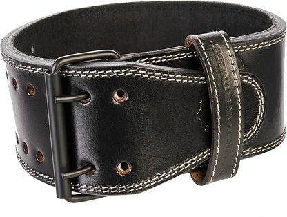 100% Top-Grain Leather 10mm Thick 4" Wide Heavy-Duty Dual Prong Powerlifting Belt for Men and Women made with Vegetable Tanned Leather