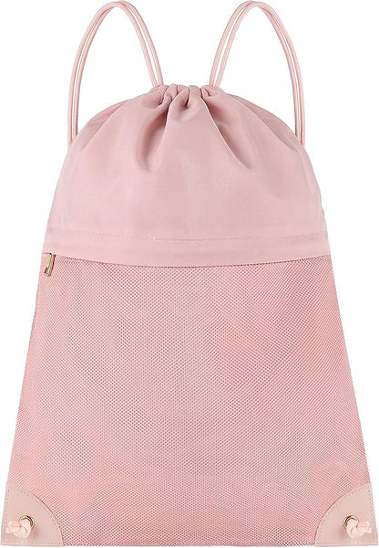 Drawstring Backpack Gym Bag - String Gym Bag for Men & Women, Lightweight Cinch Sports Sackpack for Beach, Travel, Yoga, Swimming, Pink