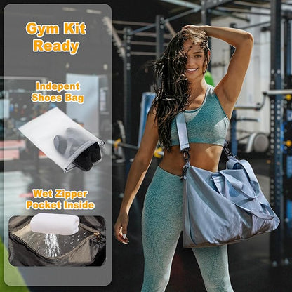 Gym Bag for Men & Women with Shoe Wet Bag - Waterproof Duffle Bag for Travel, Sports, Fitness & Workout (Lake Blue)