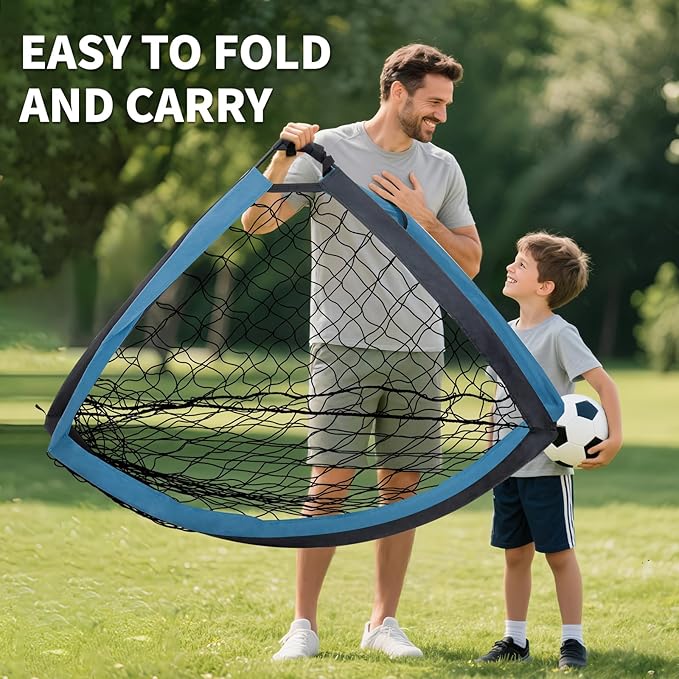 2 Set Kids Soccer Goals for Backyard with Training Equipment, Portable Foldable Practice Nets with Ball, Dice & Mat, Cones, Air Pump and Carry Bag for Toddler Youth Outdoor Sports Game