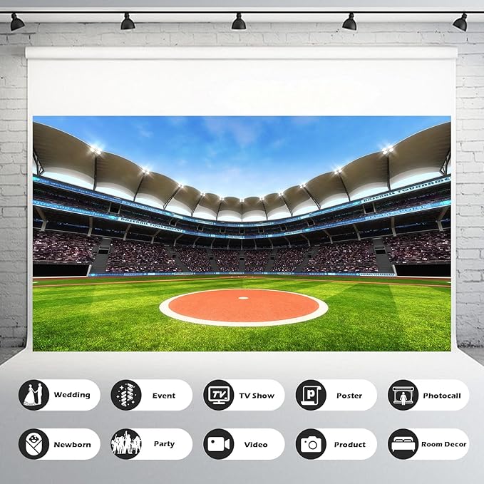 Baseball Stadium Backdrop Baseball Field Stadium Photography Background for Baby Shower Birthday Party Decoration Blue Sky Sport Games Background Themed Portrait Photo Studio Props 20x10ft