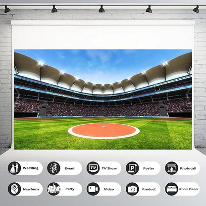 Baseball Stadium Backdrop Baseball Field Stadium Photography Background for Baby Shower Birthday Party Decoration Blue Sky Sport Games Background Themed Portrait Photo Studio Props 20x10ft