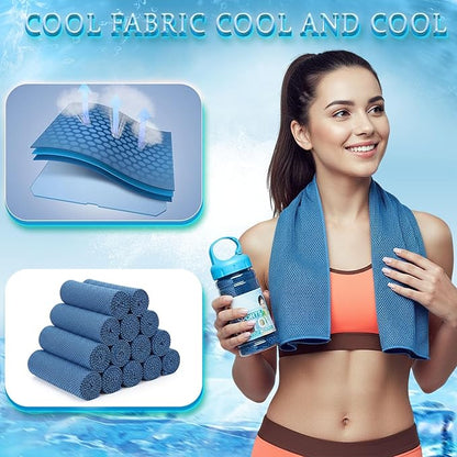 Honoson 10 Pack Cooling Towels Bulk - 47"x12" Soft Breathable Ice Towels for Neck & Face, Portable Chilly Rags Microfiber Sweat Rags for Yoga, Sports, Gym, Workout & Fitness (Dark Blue)