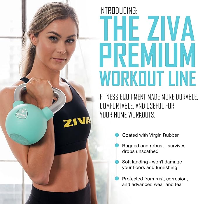 ZIVA Premium Functional Training Kit – 6 lb Medicine Ball, 15 lb Kettlebell & Speed Jump Rope for Strength, Core, Agility & Cardio – Full Home Workout Set in Turquoise