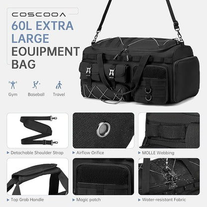Tactical Gym Bags for Men, Carry On Luggage 22x14x9 Airline Approved, 3 in 1 Duffle Bag with Shoe Compartment,Travel Backpack Weekender Overnight Range Bag for Workout Football, Black