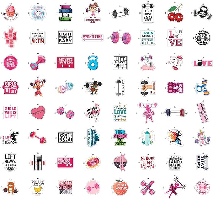 100Pcs Fitness Stickers, Weightlifting Training Gym Stickers for Water Bottle, Laptop - Workout Gifts, Weight Lifting Party Supplies