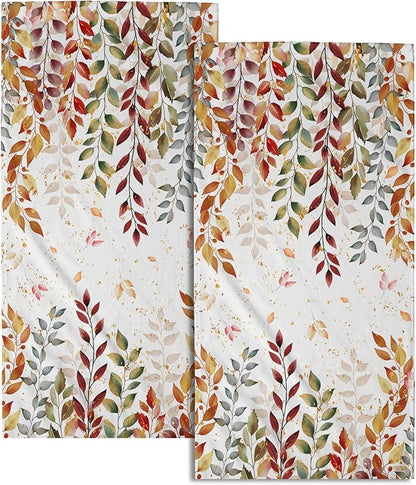 Fall Colorful Leaves Kitchen Tea Dish Towels 2 Pack Watercolor Eucalyptus Leaf Soft Absorbent Small Bath Towel Autumn Botanical Decorative Hand Towel Washcloths for Home Gym Hotel Bathroom
