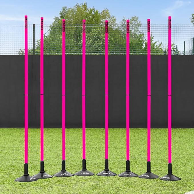 FORZA Slalom Agility Poles | Improve Endurance, Speed & Footwork | Color, Size & Rubber Base Options Available [8 Pack]