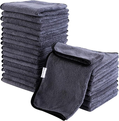 Cosy Family 24 Pack Soft Washcloths Set - 12 x 12 inches, Quick Drying - Highly Absorbent Coral Velvet Fingertip Towel Bathroom Wash Clothes for Bath, Spa, Facial, Kitchen - Dark Grey