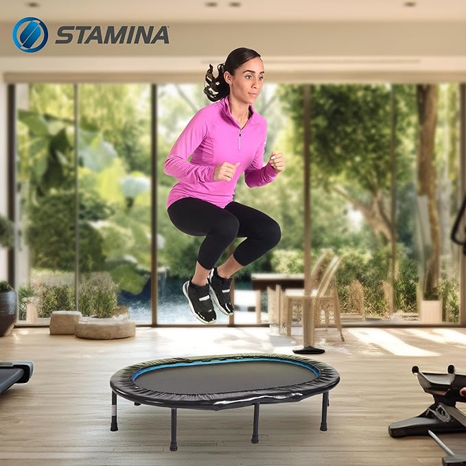 Stamina Folding Trampoline with Smart Workout App, Black - Portable Fitness Rebounder for Home Gym, Cardio & Strength Training, Jumping Exercise Equipment