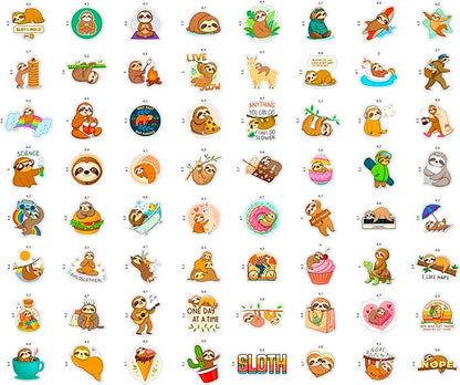 100Pcs Sloth Stickers and Decals for Water Bottle, Laptop - Sloth Gifts, Party Supplies & Decorations - Gift for Women & Men