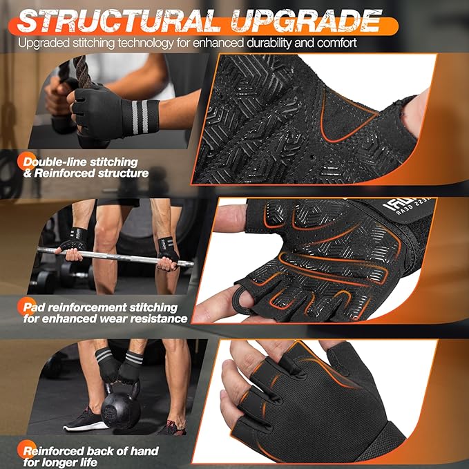 SIMARI Workout Gym Gloves for Men Women, Weight Lifting Gloves with Wrist Wrap Support, SBR Pad Grip for Full Palm Protection, for Exercise, Fitness, Dumbbells, Barbell, Climbing, Fingerless