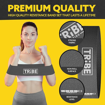 Tribe Lifting Fabric Resistance Bands for Working Out - 5 Exercise Bands Set for Legs and Glutes - Booty Bands for Women and Men - Thick Cloth Workout Bands for Physical Therapy, Hip Training