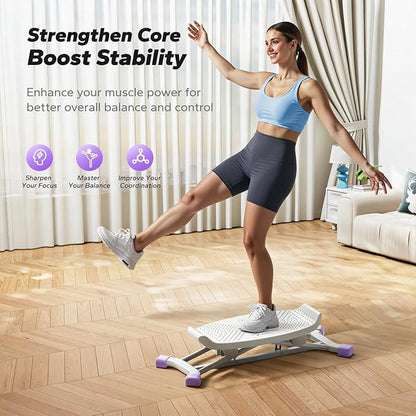 MERACH Balance Board for Adults, Rocking Stepper with Resistance Bands, Portable Wobble Board Featuring LCD Monitor, 300 lbs Capacity Ski Twister Trainer for Full Body Workout at Home Gym