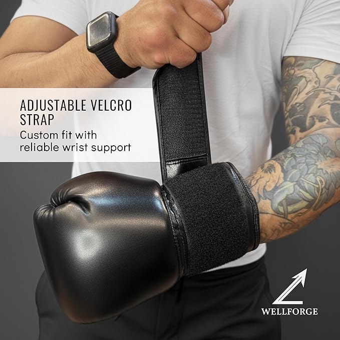 Wellforge Boxing Gloves 10oz/12oz for Training – Durable Premium Synthetic Leather Gloves with Pre-Molded Foam Padding and Secure Wrist Support for Sparring & Workouts