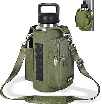 icolor Magnetic Gym Bag Water Bottle Carrier Holder with Phone Pockets & Shoulder Strap,Gym Magnetic Bag 5 Built-in Magnets Gym Accessories Organizer Sling Bottle Bag Pouch Sleeve