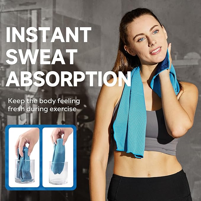 BILITOK Superfiber Ice Towel Neck, Soft Breathable Cold Towel Cooling, Yoga, Sports, Golf, Gym, Camping, Running, Fitness, Exercise and More Activities, 4 Packs (Blue/Gray)