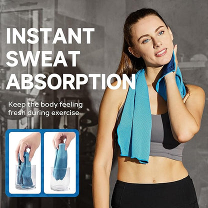 BILITOK Superfiber Ice Towel Neck, Soft Breathable Cold Towel Cooling, Yoga, Sports, Golf, Gym, Camping, Running, Fitness, Exercise and More Activities, 4 Packs (Blue/Gray)