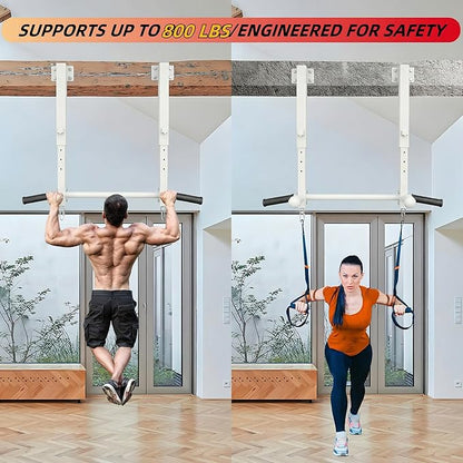 Joist Mounted Pull Up Bar, 800 lbs Heavy Duty Wall Mounted Chin Up Bar, Adjustable Height Pullup Bar for Garage, Basement, Backyard, Beam and Rafter Mount, Easy Installation, Ideal for Multiple Grip Options