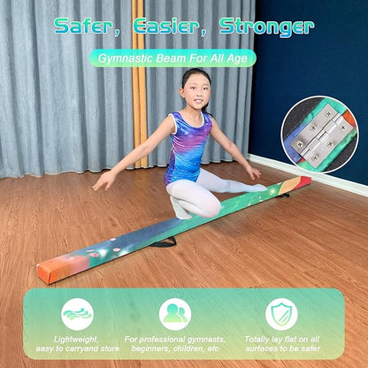 8FT Folding Balance Beam -Gymnastics Floor Beam -Gymnastics Equipment for Kids,Wood core- Anti-Slip Bottom and Carrying Bag for Home