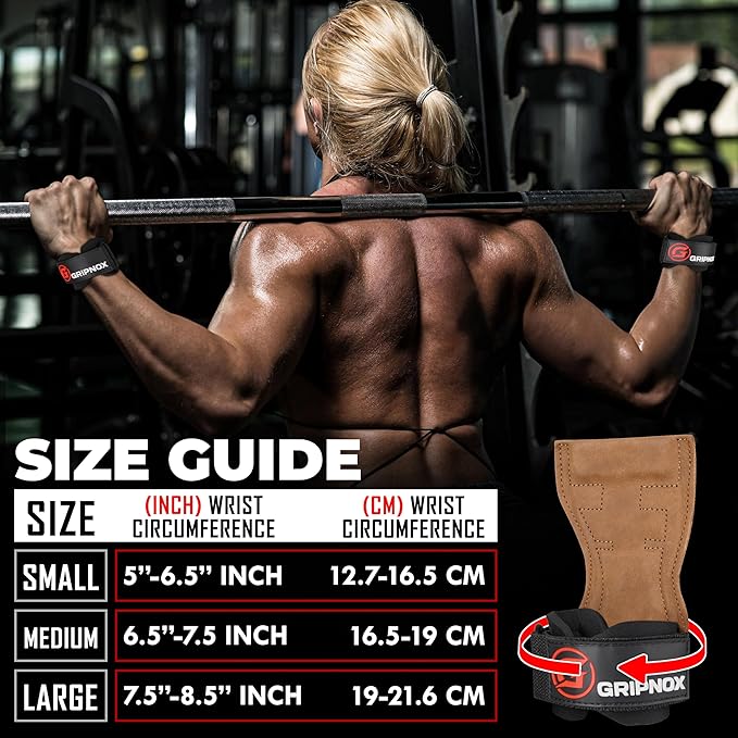 Premium Weight Lifting Grips & Straps for Deadlifts & Powerlifting – Anti-Slip Leather and Rubber Grip with Padded Wrist Wrap Support –