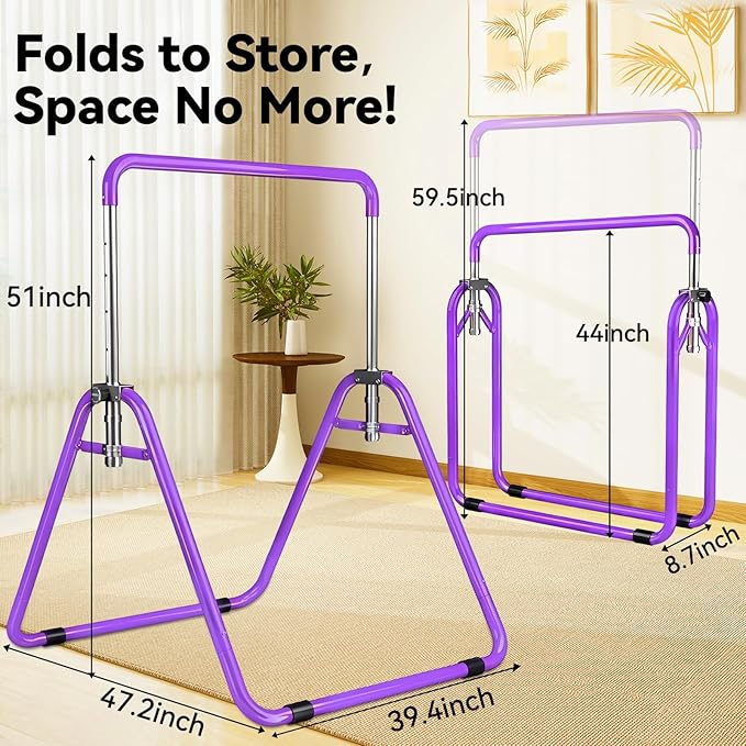 Kids Gymnastics Bar Gymnastic Equipment for Home Adjustable Height Gymnastic Training Bar Gymnastic Stuff for 3-7 Years Old Girls