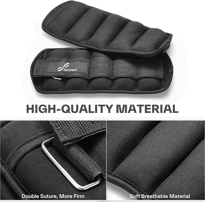 Sportneer Adjustable Ankle Weights Set - 1 Pair (2-10 lbs) Removable Sandbags for Women & Men, Comfortable Neoprene Leg Weights for Walking, Running, Pilates, Yoga, Home Workout & Physical Therapy