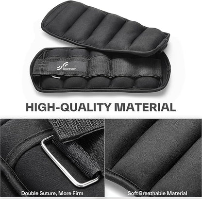 Sportneer Adjustable Ankle Weights Set - 1 Pair (2-10 lbs) Removable Sandbags for Women & Men, Comfortable Neoprene Leg Weights for Walking, Running, Pilates, Yoga, Home Workout & Physical Therapy