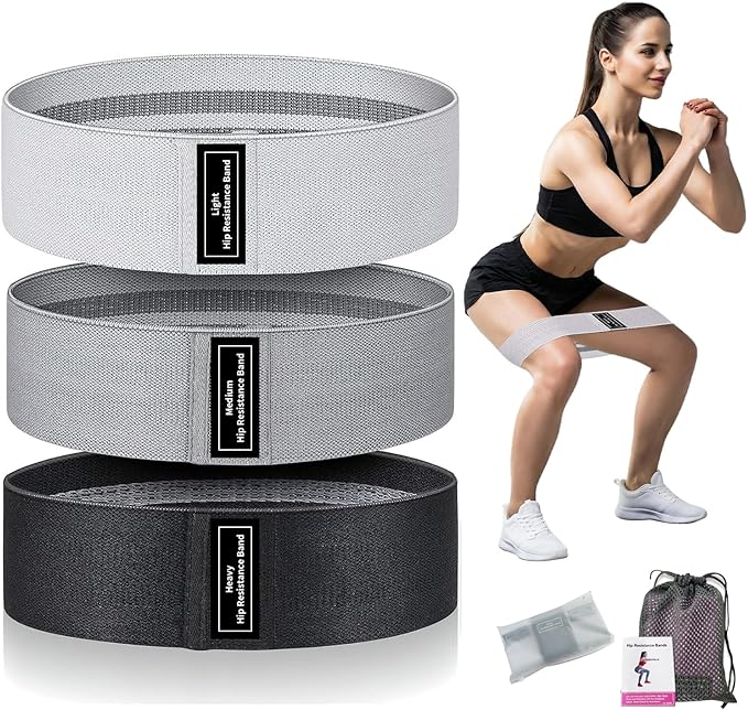 Fabric Resistance Bands for Working Out, 3 Levels Non-Slip Booty Bands for Glutes and Legs, Cloth Exercise Bands Sets with Carry Bag & Workout Guide, Light/Medium/Heavy (Light Grey/Grey/Black)