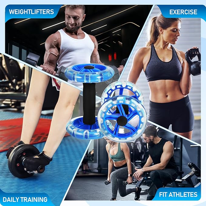 Twin-wheel Ab Roller Fitness Wheel Core Trainer for Men and Women, Blue Abdominal Exercise Device for Home Gym Strength Training and Weight Loss