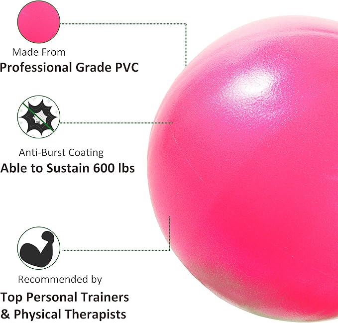 Mini Exercise Ball, 9 Inch Small Gym Ball with Inflatable Straw for Yoga, Pilates, Stability, Barre, Physical Therapy, Stretching and Core Training, Improves Balance, Strength