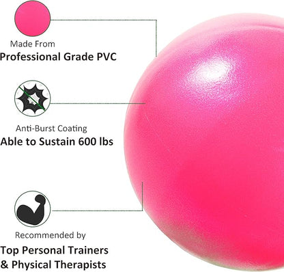 Mini Exercise Ball, 9 Inch Small Gym Ball with Inflatable Straw for Yoga, Pilates, Stability, Barre, Physical Therapy, Stretching and Core Training, Improves Balance, Strength
