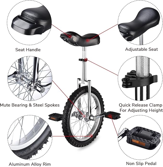 AW 16/18/20/24 Inch Wheel Outdoor Unicycle Adjustable Seat Exercise Bicycle Fit Adults Kids Outdoor Sports Fitness Exercise, for Choice