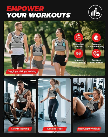 BAGAIL Adjustable Weighted Vest 4-10lb/12-18lb/20-32lb, Comfortable X-Shape & U-Neck Weight Vest for Women and Men Walking with 6 Removable Weights, Large Pocket and Reflective Strips