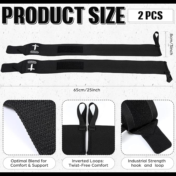Cross Faith 25" Wrist Wraps for Weightlifting, Wrist Straps for Men and Women, Straps Support with Heavy Duty Thumb Loop Wrap for Powerlifting, Strength Training, Bodybuilding
