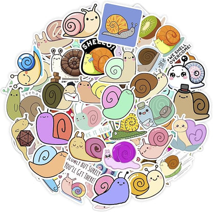 BulbaCraft 100Pcs Snail Stickers for Water Bottle and Laptop - Snail Party Supplies & Decorations, Waterproof Vinyl Decals, Cute Animal and Nature Stickers, Gifts for Women & Men