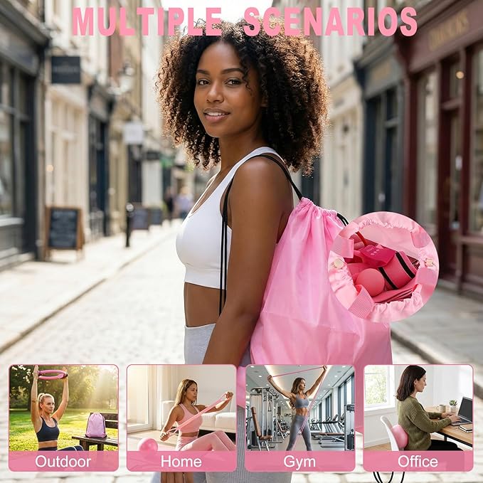 Pilates Kit 14pcs, Home Pilates Workout Kit for Women, Pilates Equipment with 13" Ring, 9.8" Ball, Multiple Resistance Bands, Non-Slip Socks, Workout Guide for Beginners Home Outdoor