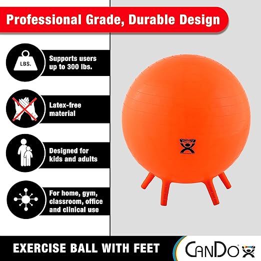 CanDo 30-1891 Non-Slip Inflatable Exercise Ball with Stability Feet for Exercise, Workout, Core Training, Yoga, Pilates, Active Sitting in Gym, Office, Home or Classroom. Yellow 18"