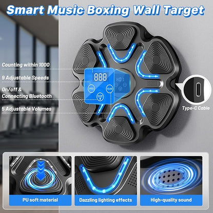 Music Boxing Machine for Kids and Adults, Wall Mounted Bluetooth Punching Trainer with Boxing Gloves, Intelligent LED Boxing Target Workout Machine for Teenagers Boys Girls