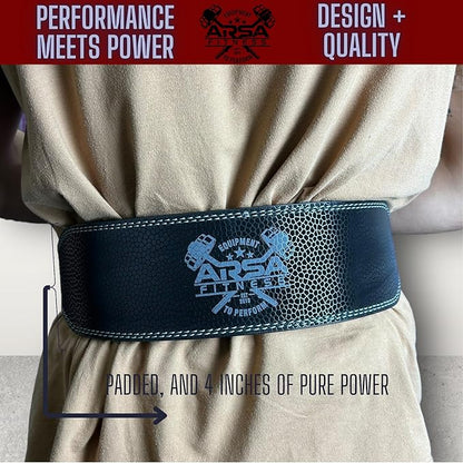 Arsa Fitness Leather Weightlifting Belt for Powerlifting, Bodybuilding, Deadlifting, Squatting, Lower Back Support Adjustable Buckle for Men & Women - SKINZ Series (Black Mamba, Medium)