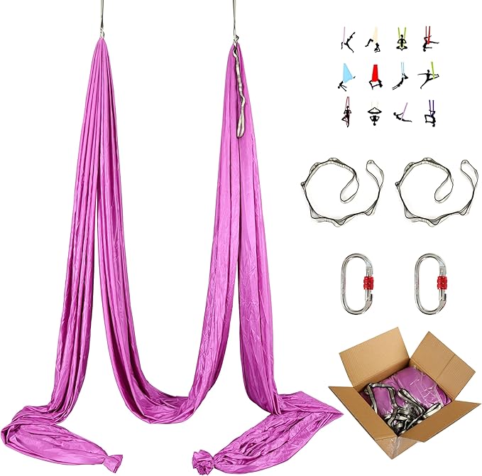 HECASA Aerial Silks Yoga Swing Set, Aerial Yoga Hammock w/Daisy Chain for Home, Inversion Exercises, Strength Training and Starter Kit
