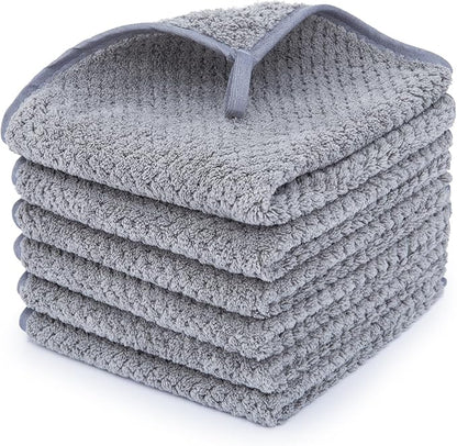 Washcloth Set for Bathroom - Quick Drying - Ultra Soft Microfiber Absorbent Towel for Bath Fitness, Gym, Shower, Hotel, and Spa - 13x13 Inch | Set of 6, Grey