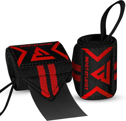 Weight Lifting Wrist Wraps – 18” Cotton Wrist Support with Thumb Loop – Gym Straps for Workout Powerlifting Weightlifting Fitness Strength Training, Stiff Wrist Straps