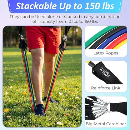 Duraaamo 17 Pcs Resistance Loop Tube Exercise Bands Set for Working Out Handles Door Anchor Ankle Strap Portable Fitness Equipment with Instruction Carry Bag for Home Fitness Yoga Stretching Therapy